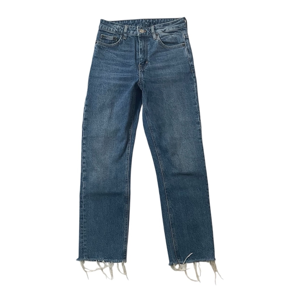 Topshop medium/dark wash high waisted frayed hem ankle jeans size 25
